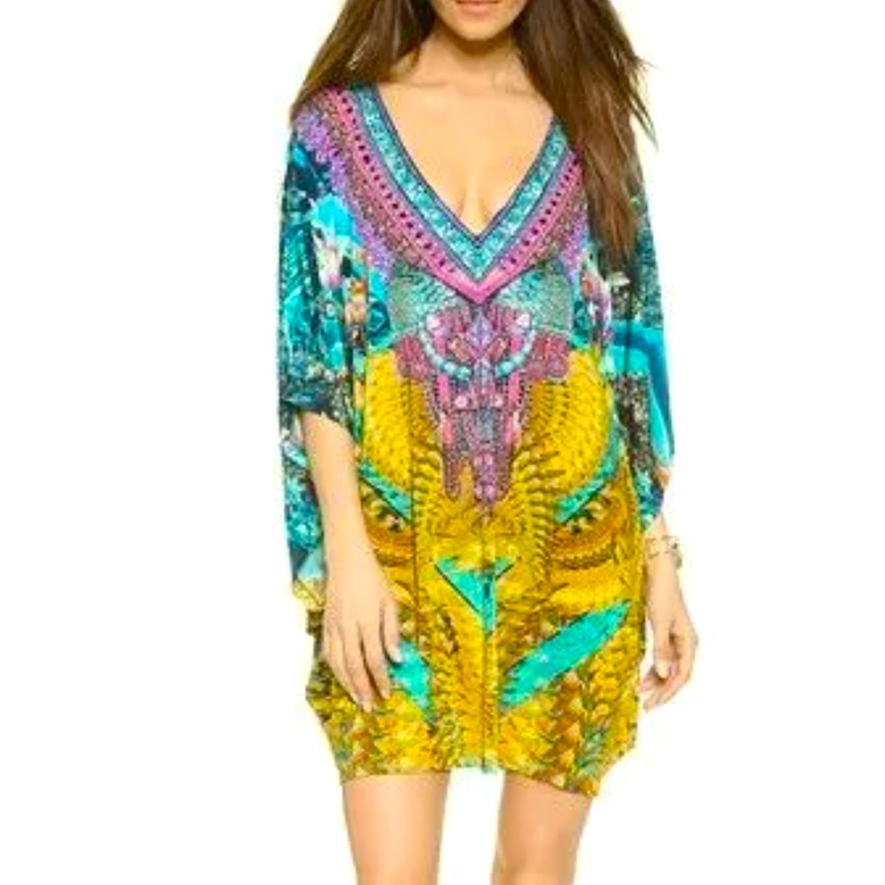 NWT Camilla Franks SHORT V NECK KAFTAN Bat Sleeve The Unseen World White Lotus